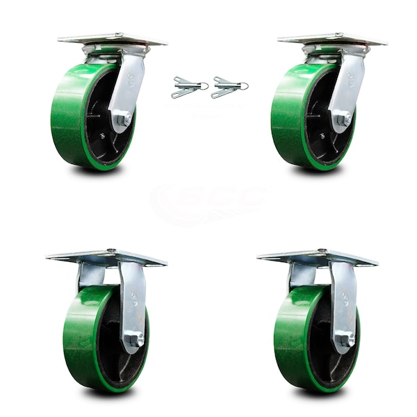 6 Inch Poly on Cast Iron Caster Set with Ball Bearing 2 Swivel Lock 2 Rigid SCC
